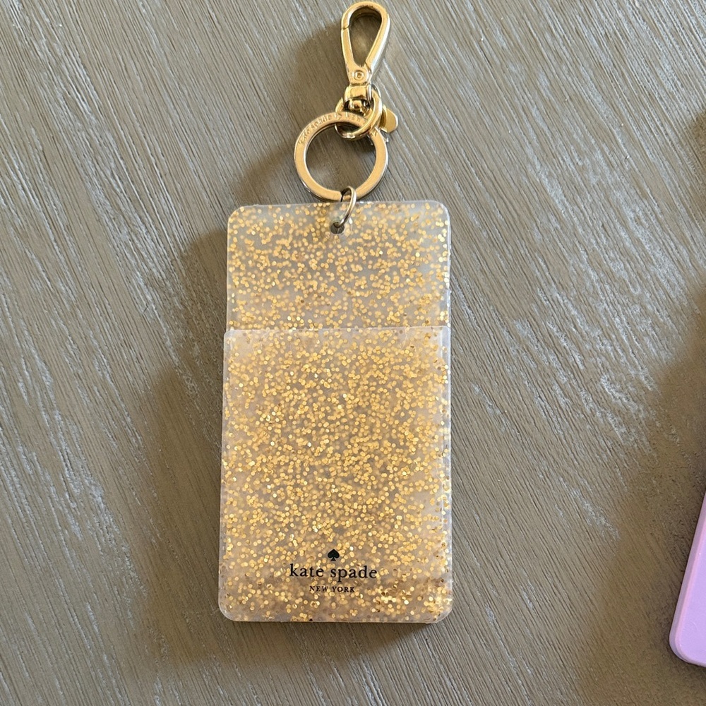 kate spade Gold Glitter Card Holder Key Clip